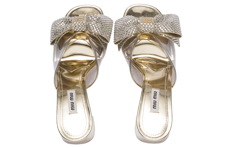 (W) MIU MIU Crystal Leather Sandals 'Metallic' 圖 4