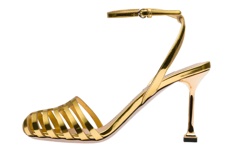 (W) MIU MIU D'Orsay 'Gold Leather Sandal'
