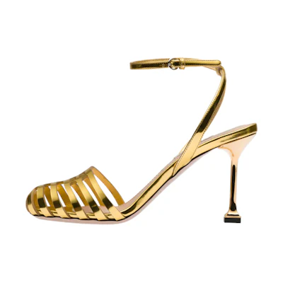 (W) MIU MIU D'Orsay 'Gold Leather Sandal'