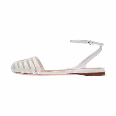 (W) MIU MIU D'Orsay 'Patent Leather Ballet Flats White'
