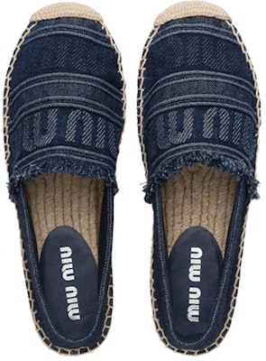 MIU MIU 牛仔布時尚草編平底鞋 女款 海軍藍 Shop MIU MIU 牛仔布時尚草編平底鞋 女款 海軍藍