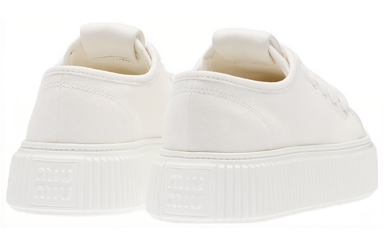 Shop MIU MIU 缪缪 牛仔布 低帮系带 時尚板鞋 女款 白色