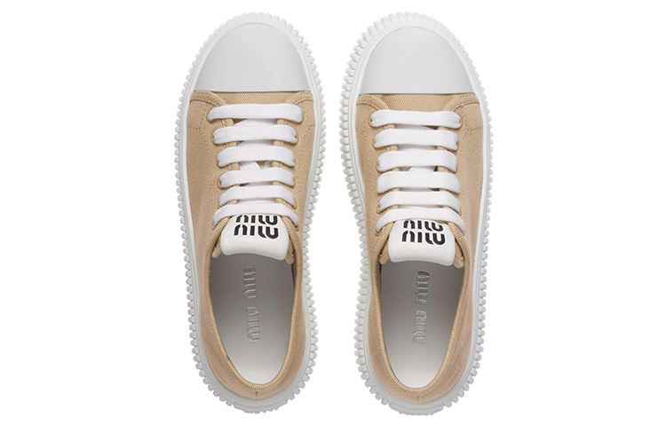 Lookbook (W) 미우미우 데님 로우탑 스니커즈 '베이지' 5E889D_3ARS_F0044_F_005