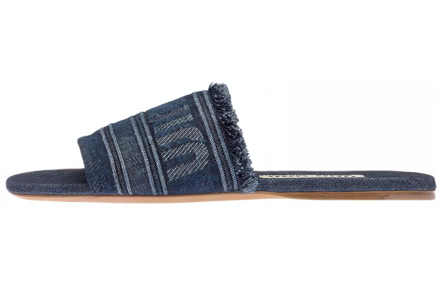 Buy (W) MIU MIU Sandal Fashion Slide Biru Denim Open Toe Flat Round Toe 5XX554_3L6L_F0008_F_005