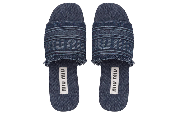 Purchase (W) MIU MIU Sandal Fashion Slide Biru Denim Open Toe Flat Round Toe 5XX554_3L6L_F0008_F_005