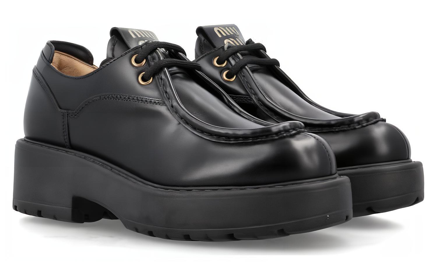 Shop (W) MIU MIU Lapisan Dua Kasut Kulit Loafers 'Hitam' 5E964D_B4L_F0002_F_055