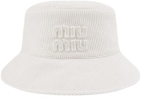 (Women) MIU MIU Embroidered Letters Bucket Hat Women - White/Blue/Brown 5HC196_2F81 (Women) MIU MIU Embroidered Letters Bucket Hat Women - White/Blue/Brown 5HC196_2F81
