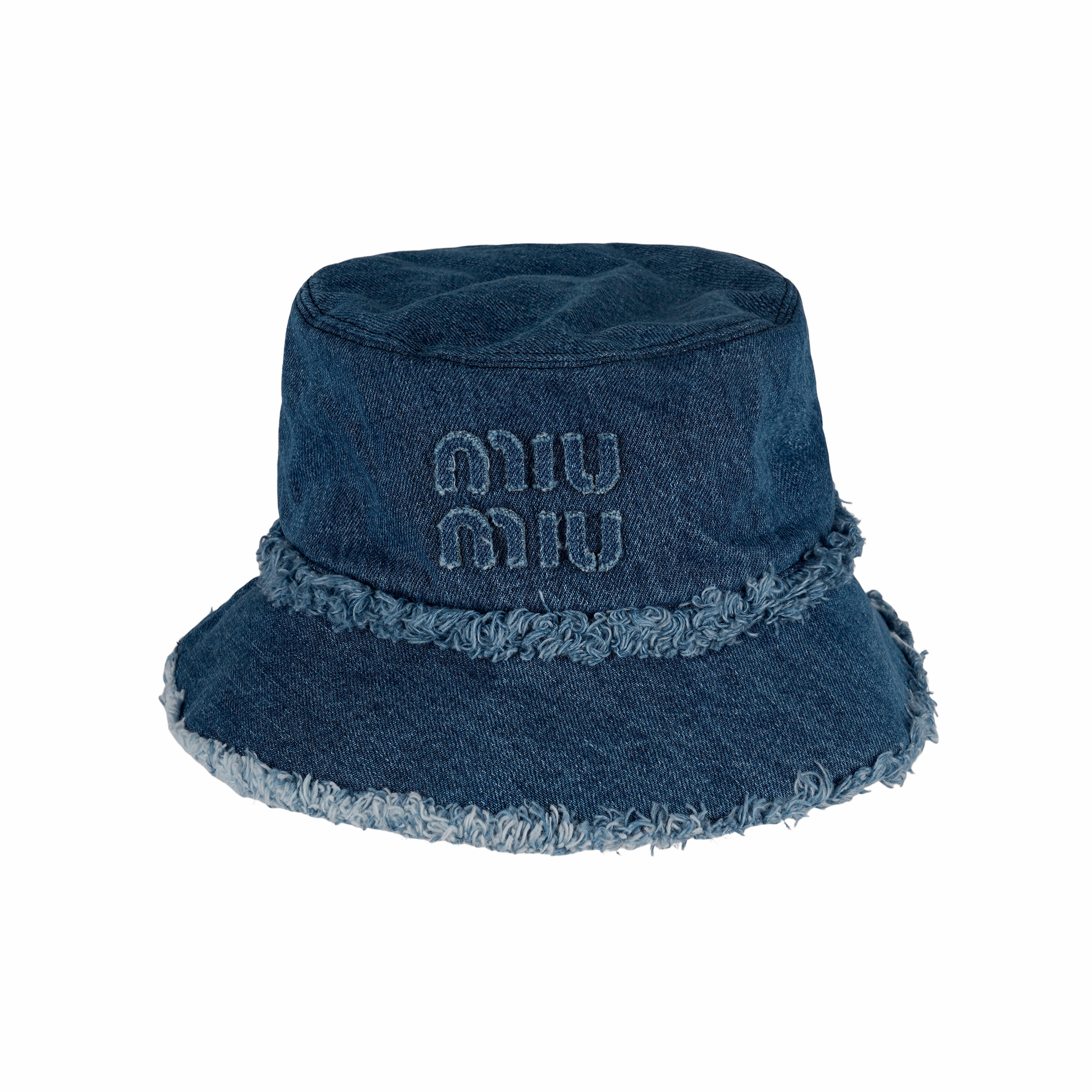 (Women) MIU MIU Embroidered Logo Cotton Bucket Hat  Blue 5HC196_2CL4_F0008