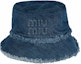 Buy (Women) MIU MIU Embroidered Logo Cotton Bucket Hat Blue 5HC196_2CL4_F0008