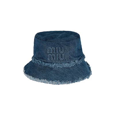 (Women) MIU MIU Embroidered Logo Cotton Bucket Hat Blue 5HC196_2CL4_F0008