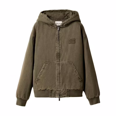 (Women) Miu Miu Embroidered Logo Dyed Olive Green Long Sleeve Jacket for Women ML1016-135Q-F0393-S-OOO