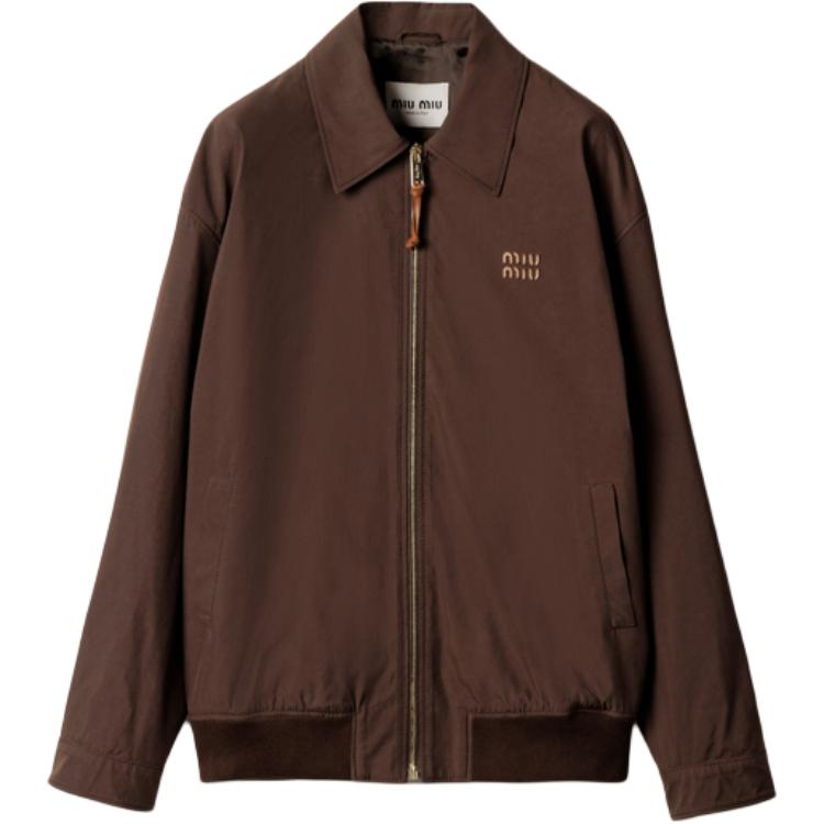 (Women) Miu Miu Embroidered Logo Fitted Cotton Blend Jacket Cocoa Brown SS25 ML1265-12NS-F0324-S-OOO