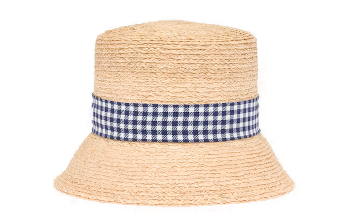 (Women) MIU MIU Embroidered Logo Plaid Bucket Hat Natural/Blue  Accessories 5HC307-2F8I-F075R