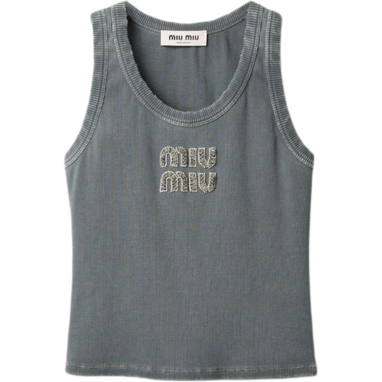 (Women) MIU MIU Embroidered Ribbed Knit Vest - Gray. MJT700-1586-F0031-S-OOO
