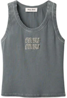 (Women) MIU MIU Embroidered Ribbed Knit Vest - Gray. MJT700-1586-F0031-S-OOO (Women) MIU MIU Embroidered Ribbed Knit Vest - Gray. MJT700-1586-F0031-S-OOO