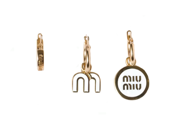(Women) MIU MIU Enamel Logo Metal Earrings for Women in White. 5IO102_2F6T_F0009