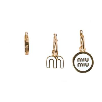 (Women) MIU MIU Enamel Logo Metal Earrings for Women in White. 5IO102_2F6T_F0009