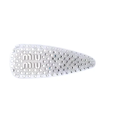 (Women) MIU MIU Engraved Logo Embellished Hair Clip Silver. 5IF092_2DDK_F0009