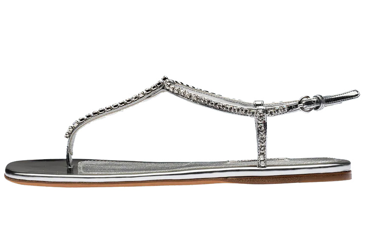 (W) MIU MIU Fabric Thong Sandals 'Metallic Silver'