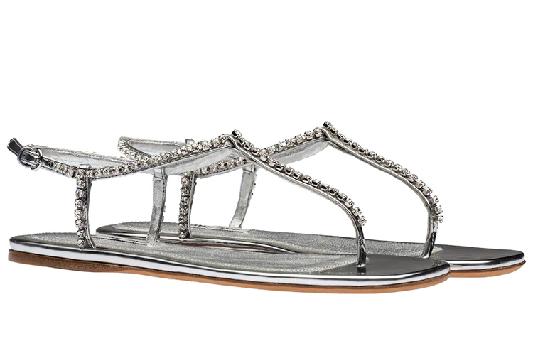 (W) MIU MIU Fabric Thong Sandals 'Metallic Silver' 圖 2