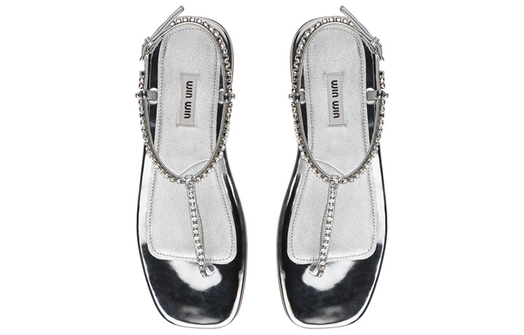 (W) MIU MIU Fabric Thong Sandals 'Metallic Silver' 圖 4