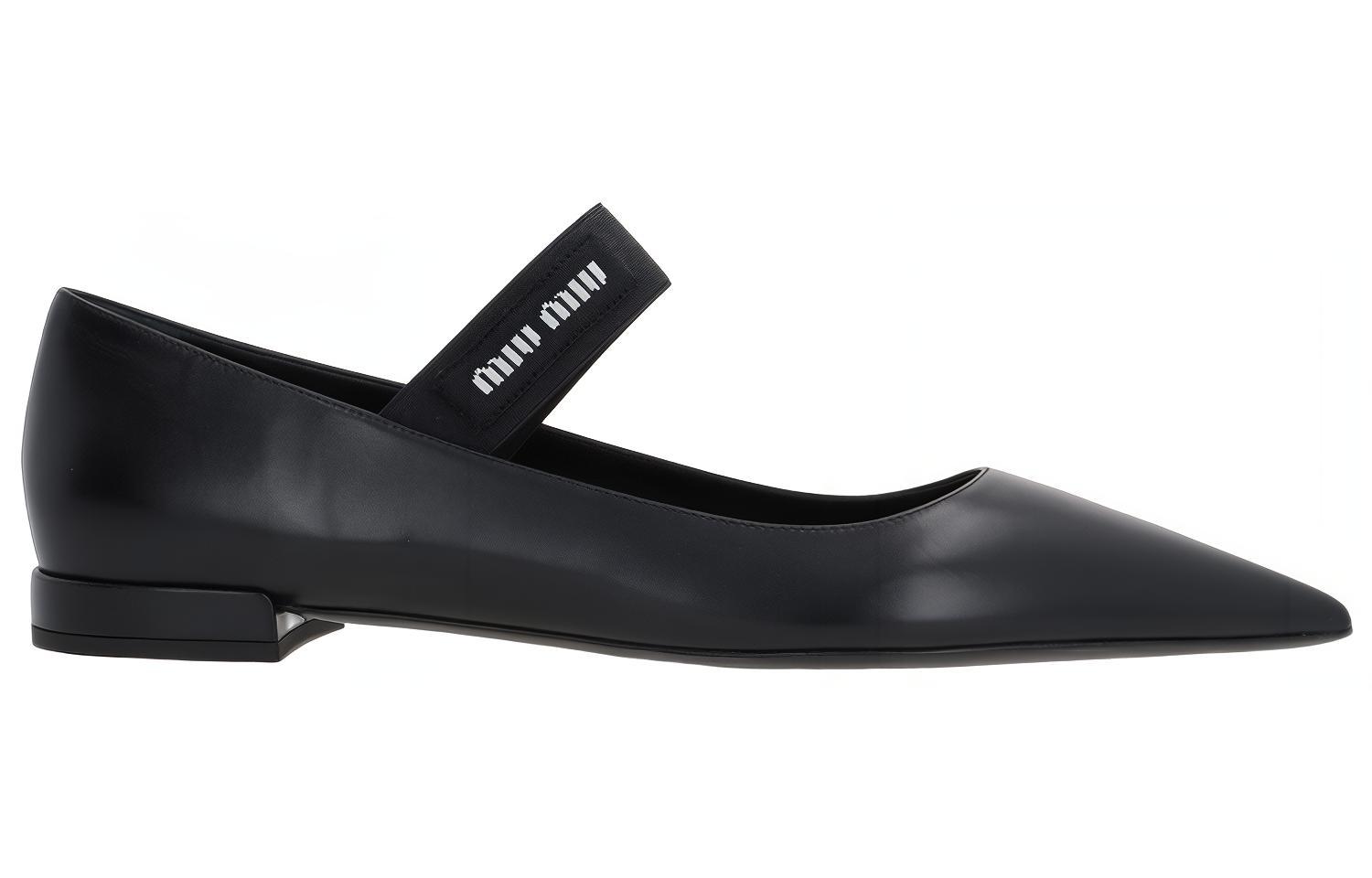 Order (W) MIU MIU 黑色光滑皮革平底鞋 5F930D_3AQO_F0002_F_M010