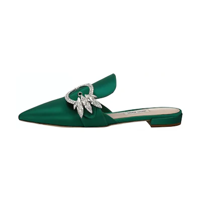 (W) MIU MIU Flat Fashion Slide 'Green Leather'