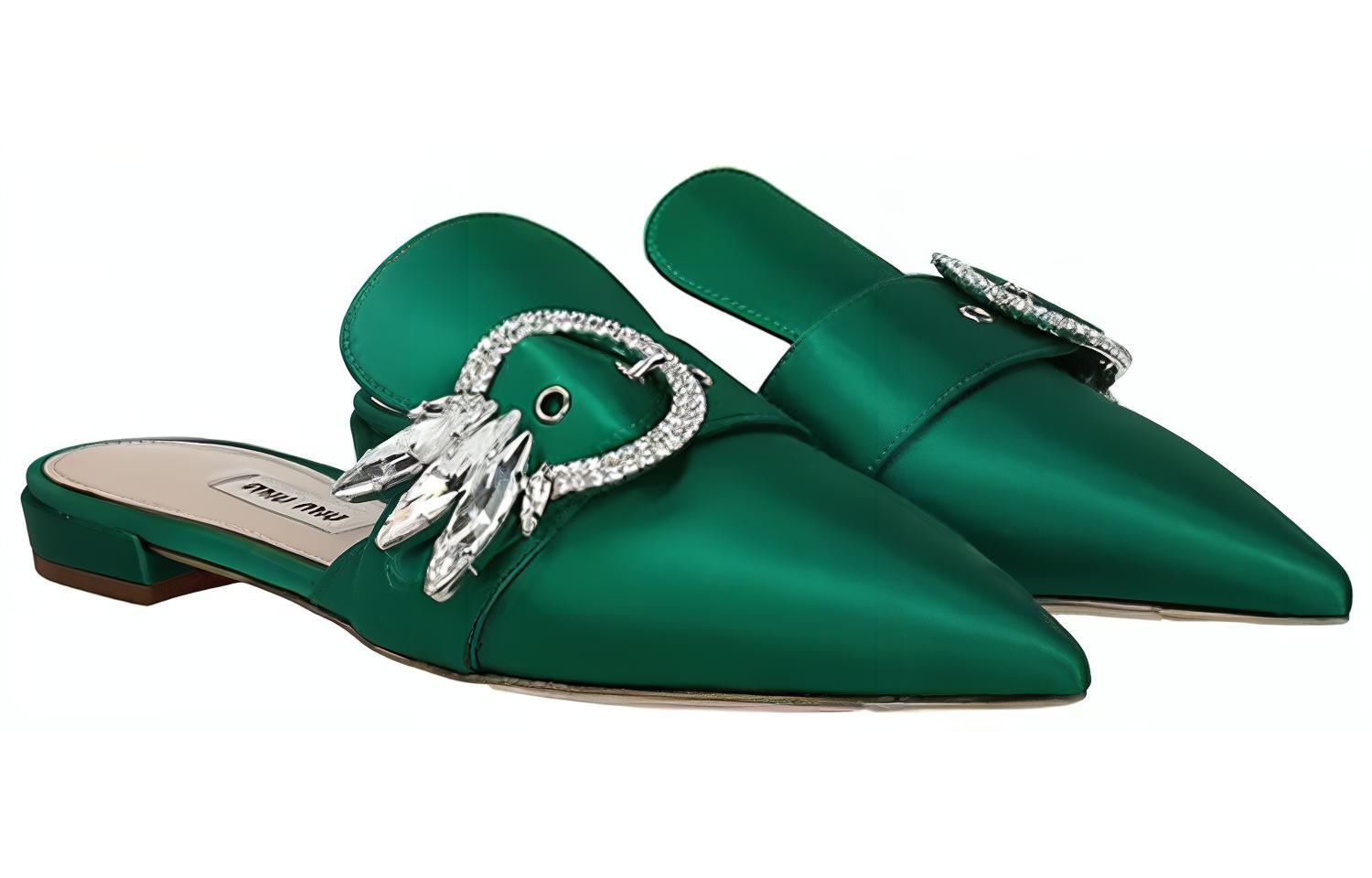 (W) MIU MIU Flat Fashion Slide 'Green Leather' 圖 3
