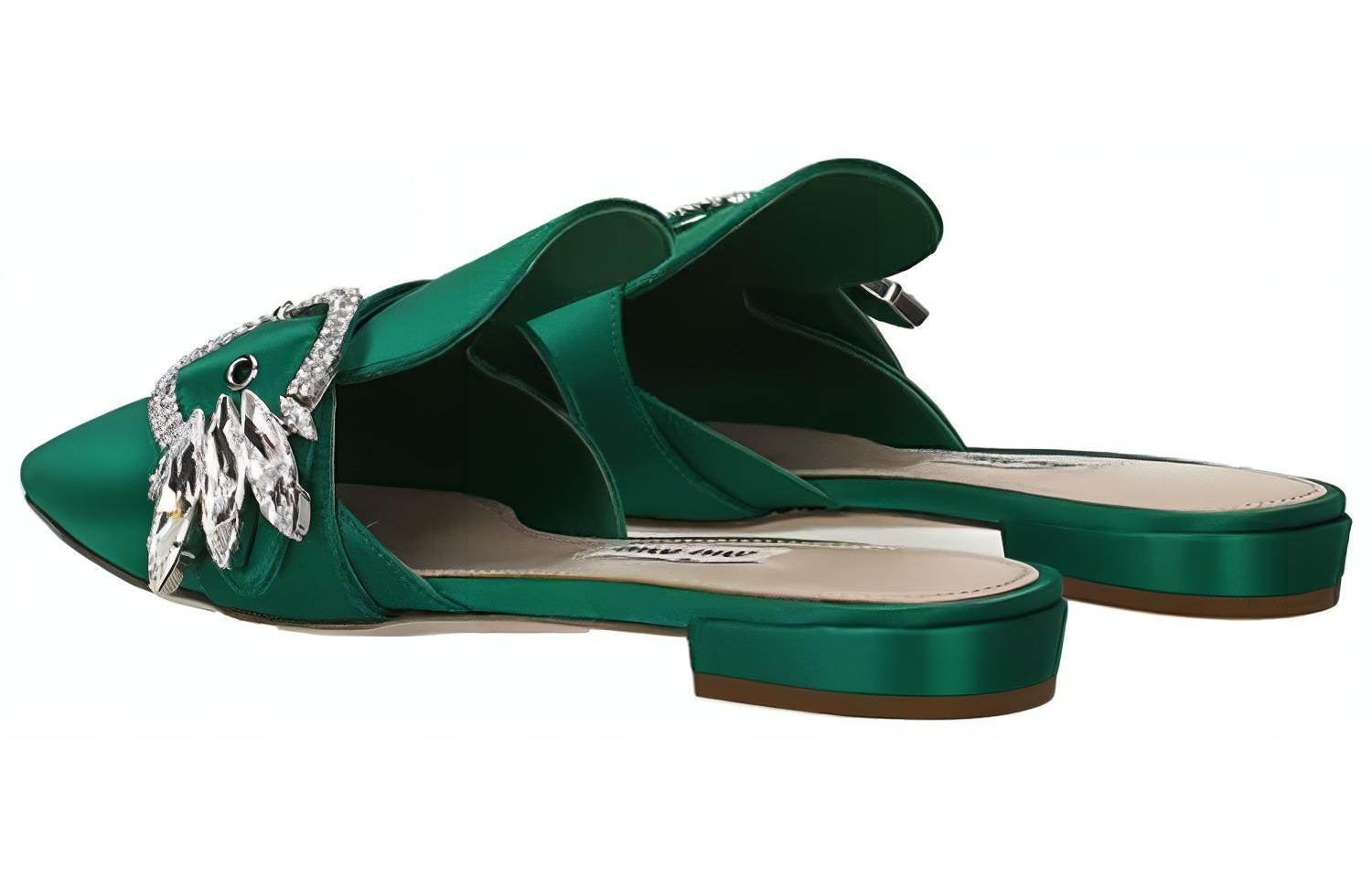 (W) MIU MIU Flat Fashion Slide 'Green Leather' 圖 4