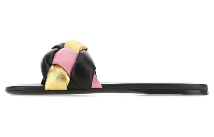 (W) MIU MIU Flat Fashion Slippers 'Black Pink Yellow'
