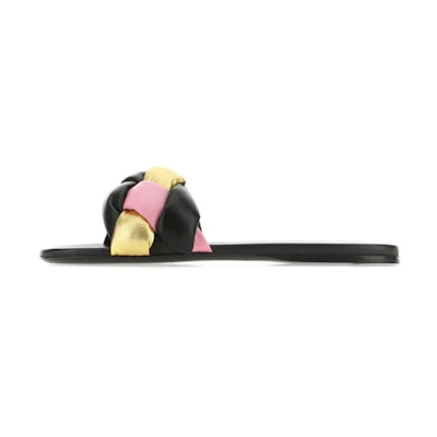 (W) MIU MIU Flat Fashion Slippers 'Black Pink Yellow'