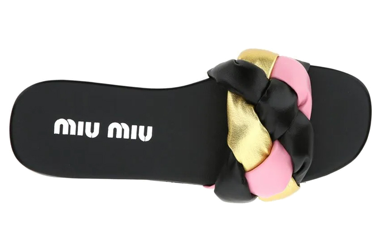(W) MIU MIU Flat Fashion Slippers 'Black Pink Yellow' 圖 4