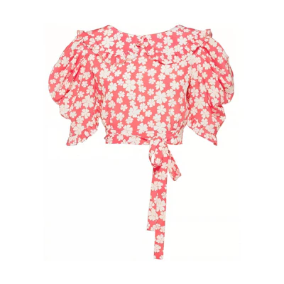 (Women) MIU MIU Floral Print Puff Sleeve Pink Shirt for Women. MT173810MA-F0J3D