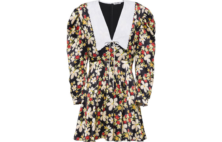 (Women) MIU MIU Floral Print Satin A-Line Dress for Women Multicolor MF4066-1YFY-F0002