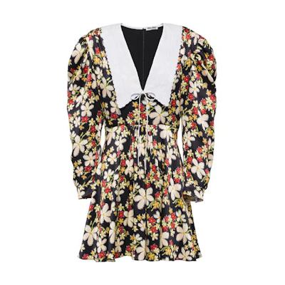 (Women) MIU MIU Floral Print Satin A-Line Dress for Women Multicolor MF4066-1YFY-F0002