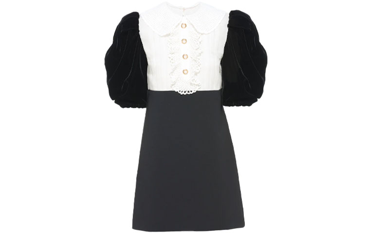 Order (W) Miu Miu 2021秋冬黑色羊绒钩针泡泡袖迷你连衣裙. MF4304-1TF6-F0002