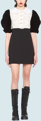 (W) Miu Miu 2021秋冬黑色羊绒钩针泡泡袖迷你连衣裙. MF4304-1TF6-F0002 Lookbook (W) Miu Miu 2021秋冬黑色羊绒钩针泡泡袖迷你连衣裙. MF4304-1TF6-F0002