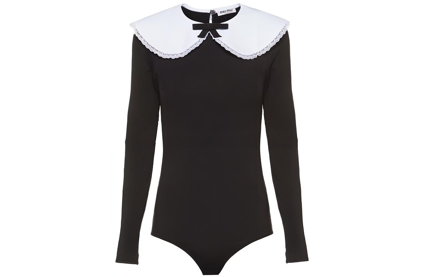 (Women) MIU MIU FW21 Black Chelsea Collar Long Sleeve Jumpsuit MJL745-1YUM-F0002