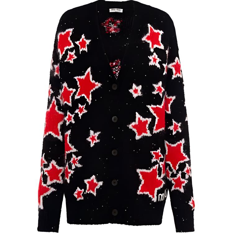 (Women) MIU MIU FW21 Black Star Intarsia Knit Sweater. MMF527-1ZLI-F0002