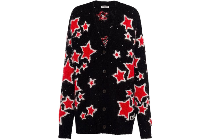 Order (W) MIU MIU 2021秋冬黑色星星提花针织毛衣. MMF527-1ZLI-F0002