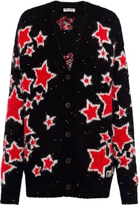 (W) MIU MIU 2021秋冬黑色星星提花针织毛衣. MMF527-1ZLI-F0002 Order (W) MIU MIU 2021秋冬黑色星星提花针织毛衣. MMF527-1ZLI-F0002