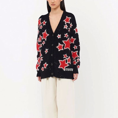 (W) MIU MIU 2021秋冬黑色星星提花针织毛衣. MMF527-1ZLI-F0002 Lookbook (W) MIU MIU 2021秋冬黑色星星提花针织毛衣. MMF527-1ZLI-F0002