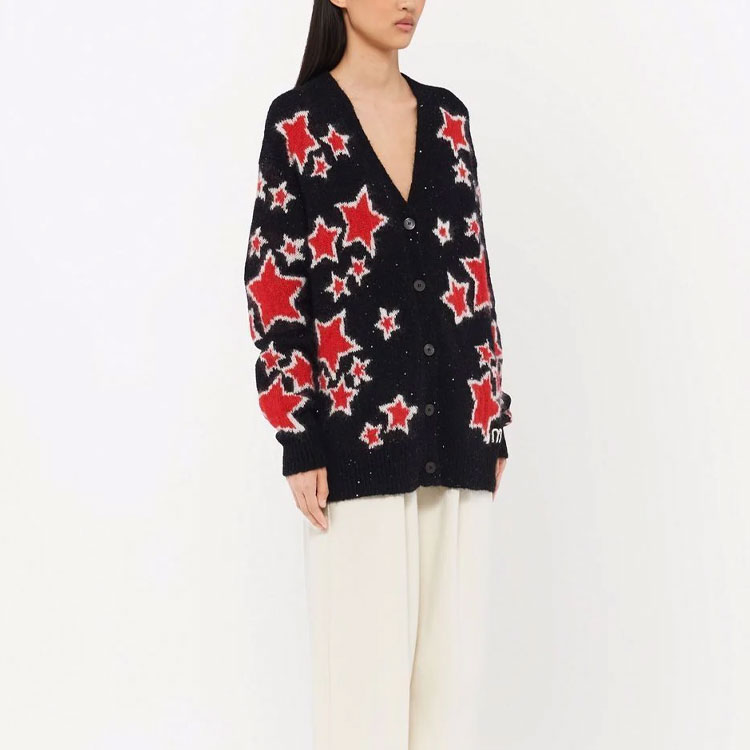 Purchase (W) MIU MIU 2021秋冬黑色星星提花针织毛衣. MMF527-1ZLI-F0002