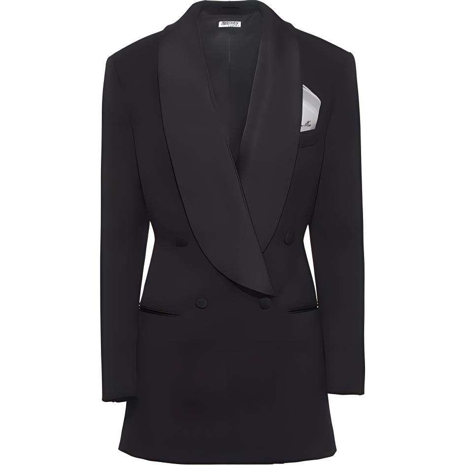 (Women) MIU MIU FW21 Black Textured Double-Breasted Blazer Jacket. MH1645-1R1-F0002