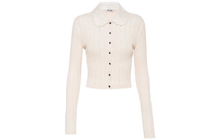 Order (W) MIU MIU FW21 Cardigan Kashmere Kait Wanita Beige MMF492-1ZAI-F0A48