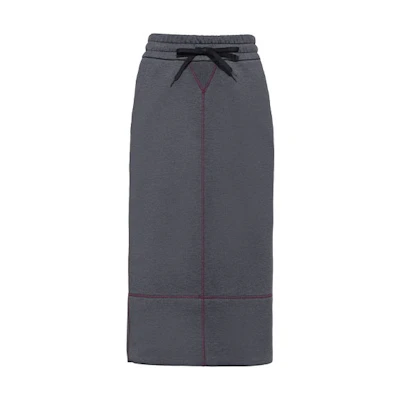 (Women) MIU MIU FW21 Contrast Stitch Solid Color Midi Skirt Women - Grey. MJD175-1QHY-F0480