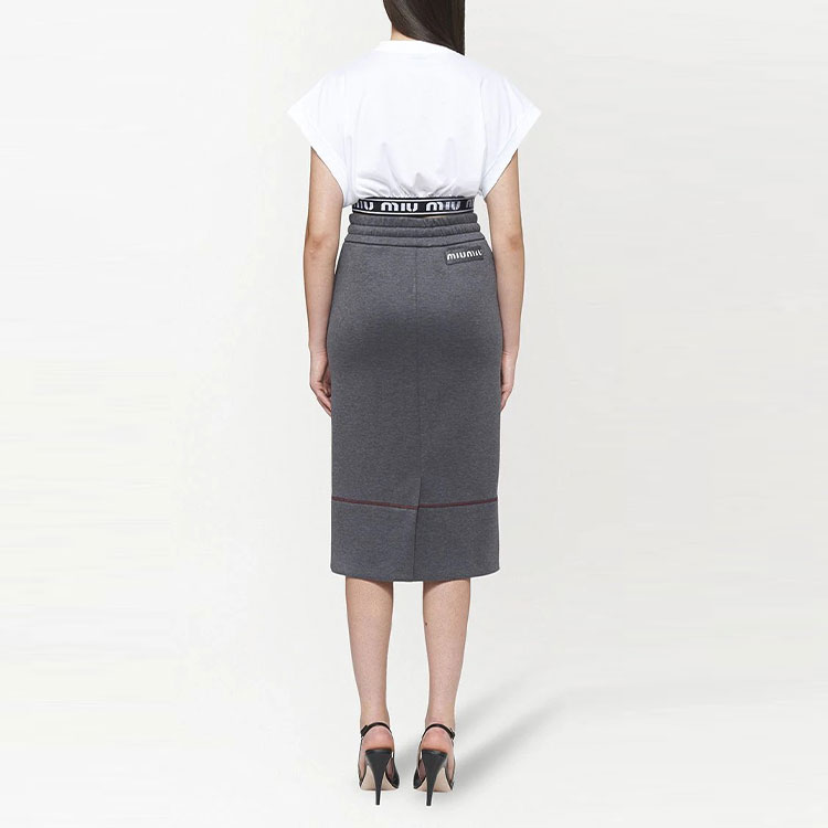 Shop (W) MIU MIU FW21 對比縫線純色灰色中長裙 女裝 - 灰色. MJD175-1QHY-F0480