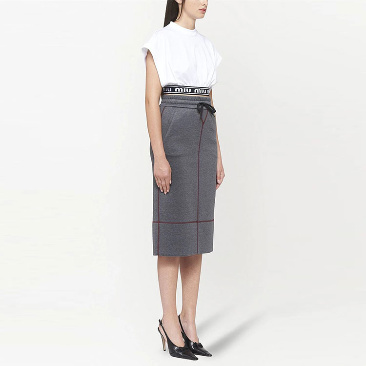 Purchase (W) MIU MIU FW21 對比縫線純色灰色中長裙 女裝 - 灰色. MJD175-1QHY-F0480