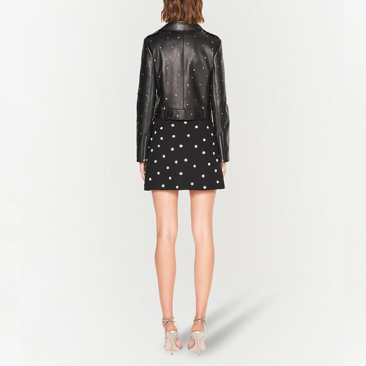 Shop (W) MIU MIU FW21 水晶鉚釘黑色機車外套 MPV71-1462-F0002