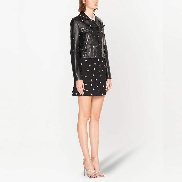 Purchase (W) MIU MIU FW21 水晶鉚釘黑色機車外套 MPV71-1462-F0002